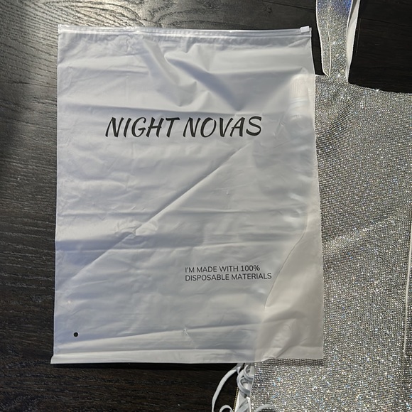 New silver dress w/ straps and ties in front + sides, mini, zipper back, size M - Picture 4 of 4